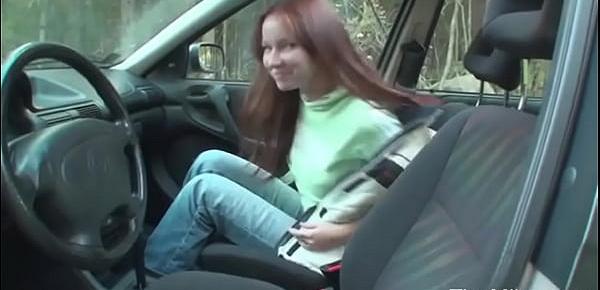  Skinny little teen girlfriend in car